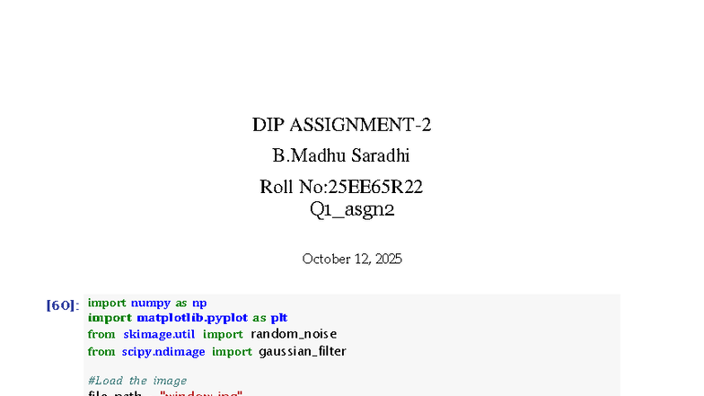 25EE65R22 DIP 2 - Digital Image Processing Assignment Notes - Studocu