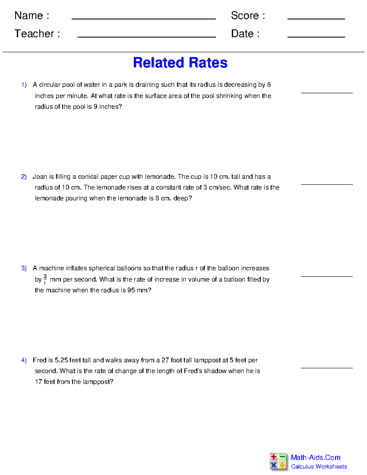 Calculating Related Rates - Math Study Guide - Studocu