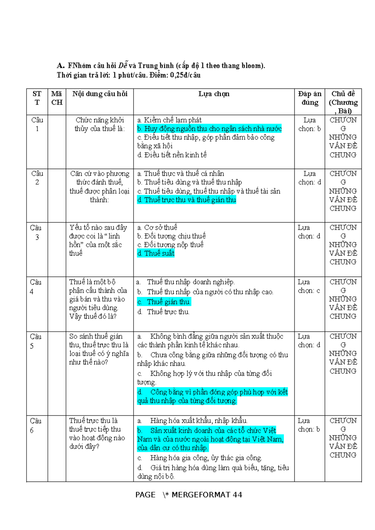 Trắc nghiệm thuế có đáp án và giải thích chi tiết cho người học - Document Preview
