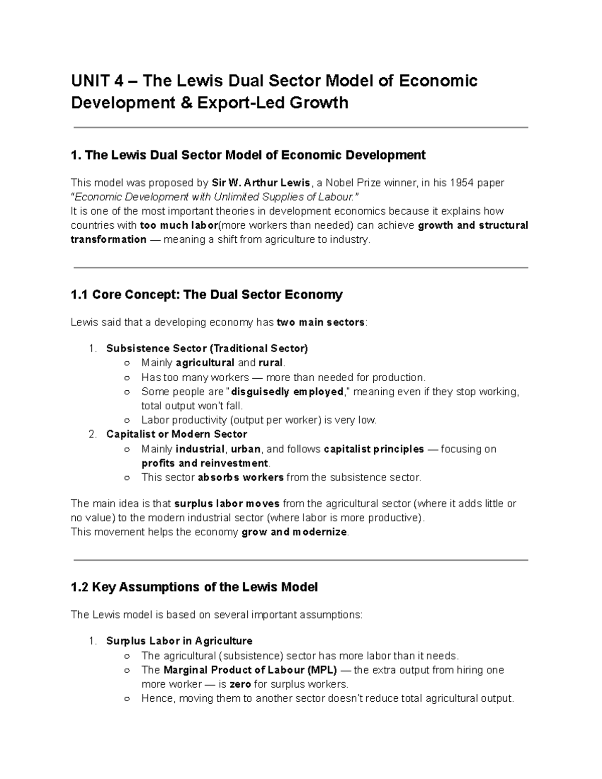 P2 - UNIT 4: The Lewis Dual Sector Model & Economic Growth Insights ...