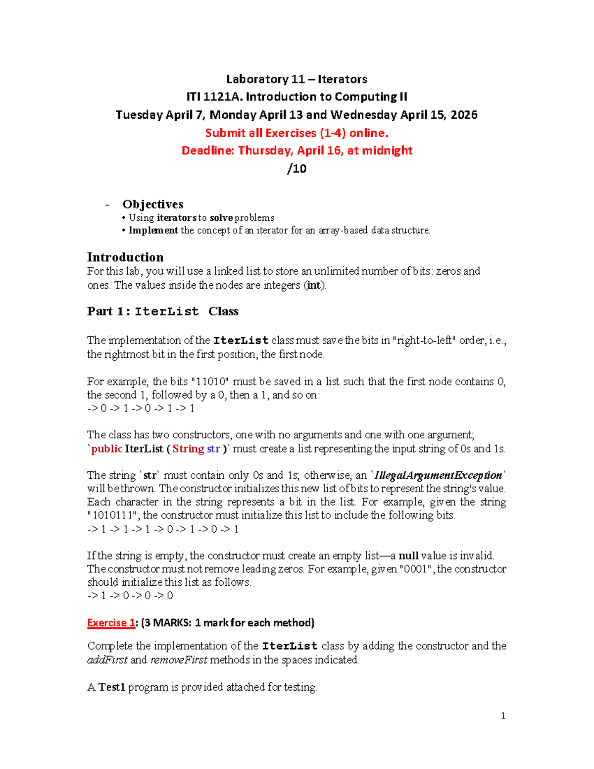 LAB114 - Lab 11: Iterators and Linked Lists in ITI 1121A - Studocu