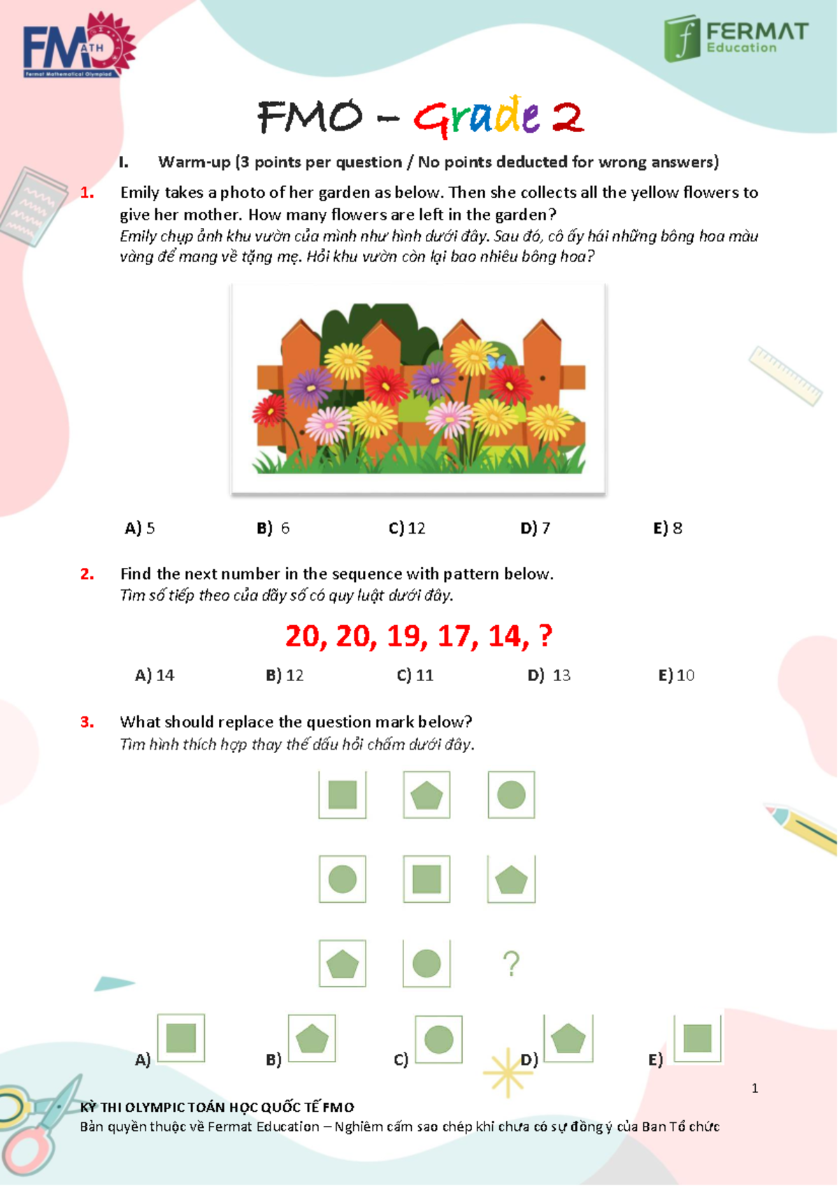 FMO Grade 2 Math Exam Questions and Answers - Studocu