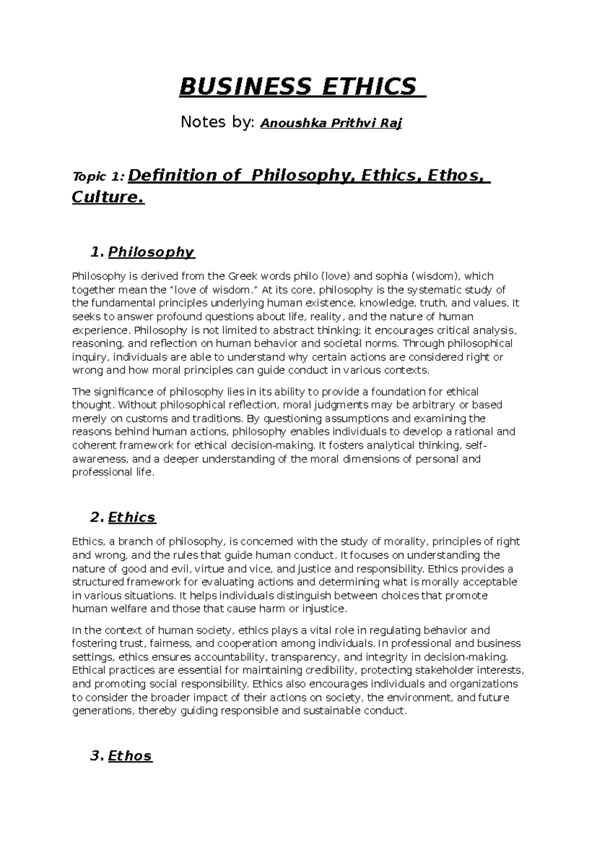 Business Ethics 2025 - Comprehensive Notes on Philosophy, Ethics, and ...