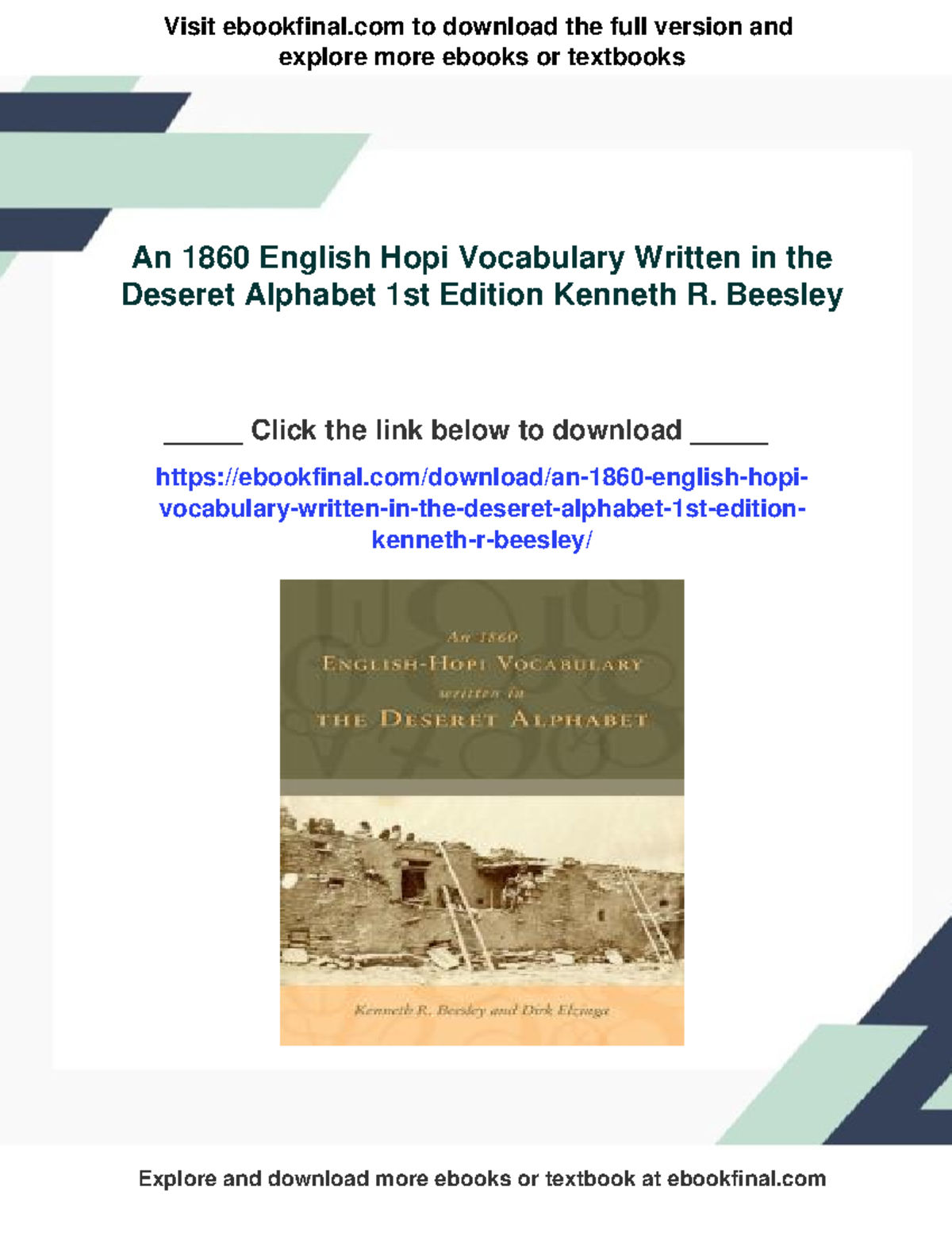 65052 - 1860 English-Hopi Vocabulary in Deseret Alphabet, 1st Ed. - Studocu
