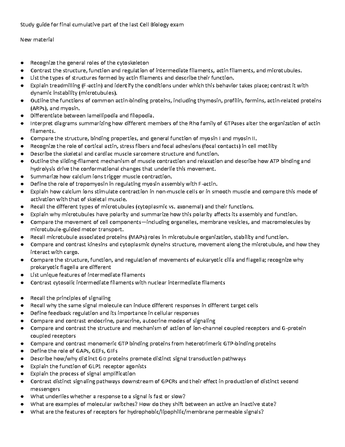 Study Guide for Final Exam: Cell Biology Topics & Concepts - Study ...