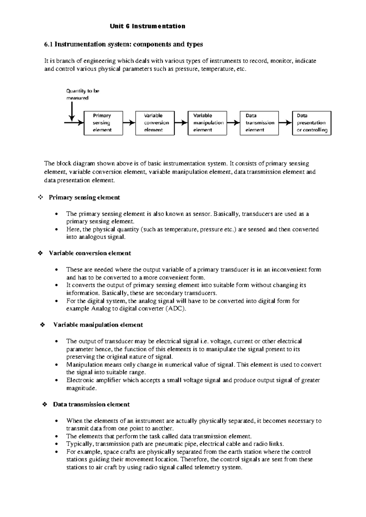 Unit 6: Overview of Instrumentation Systems and Components - Studocu