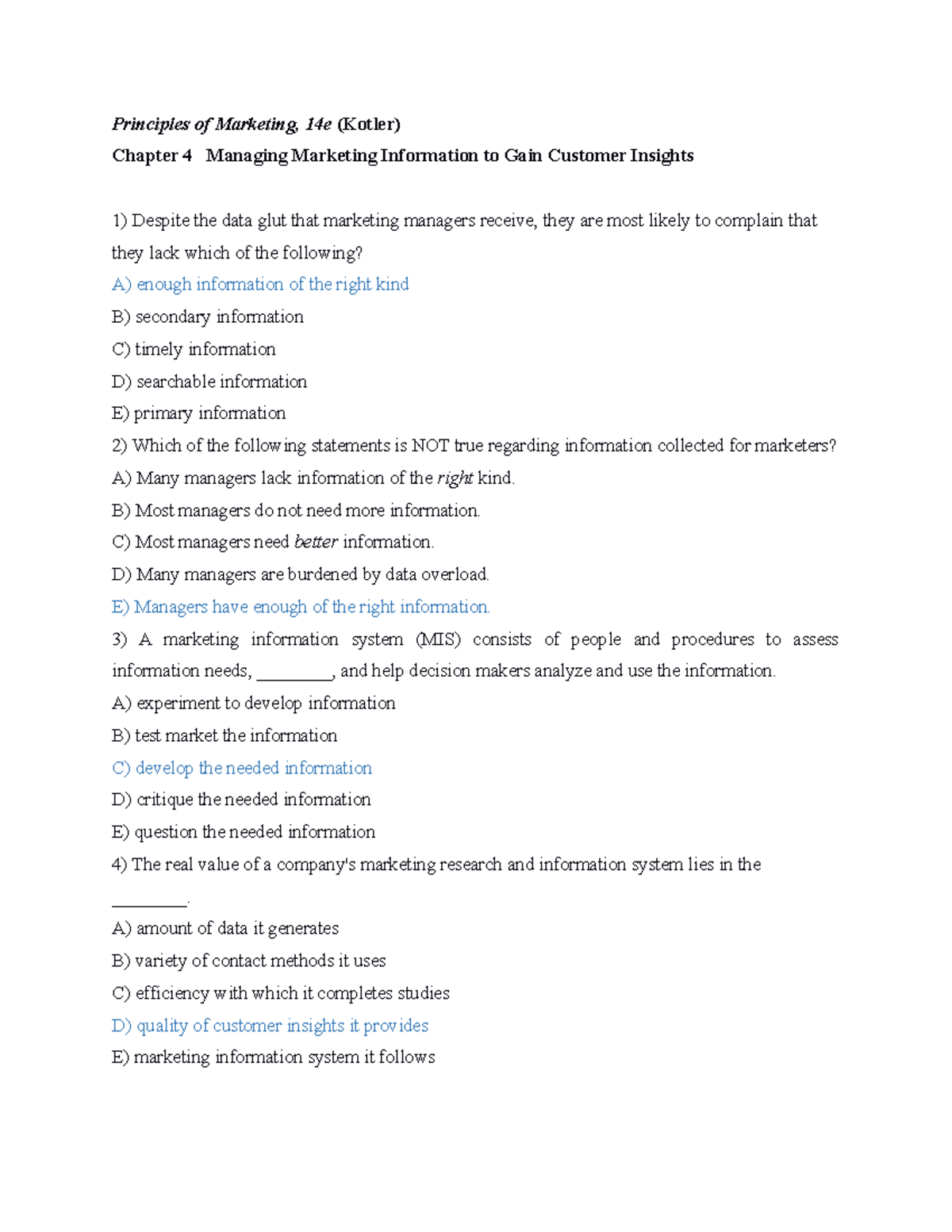 Chapter 4 - Managing Marketing Info for Customer Insights (MKT 101 ...