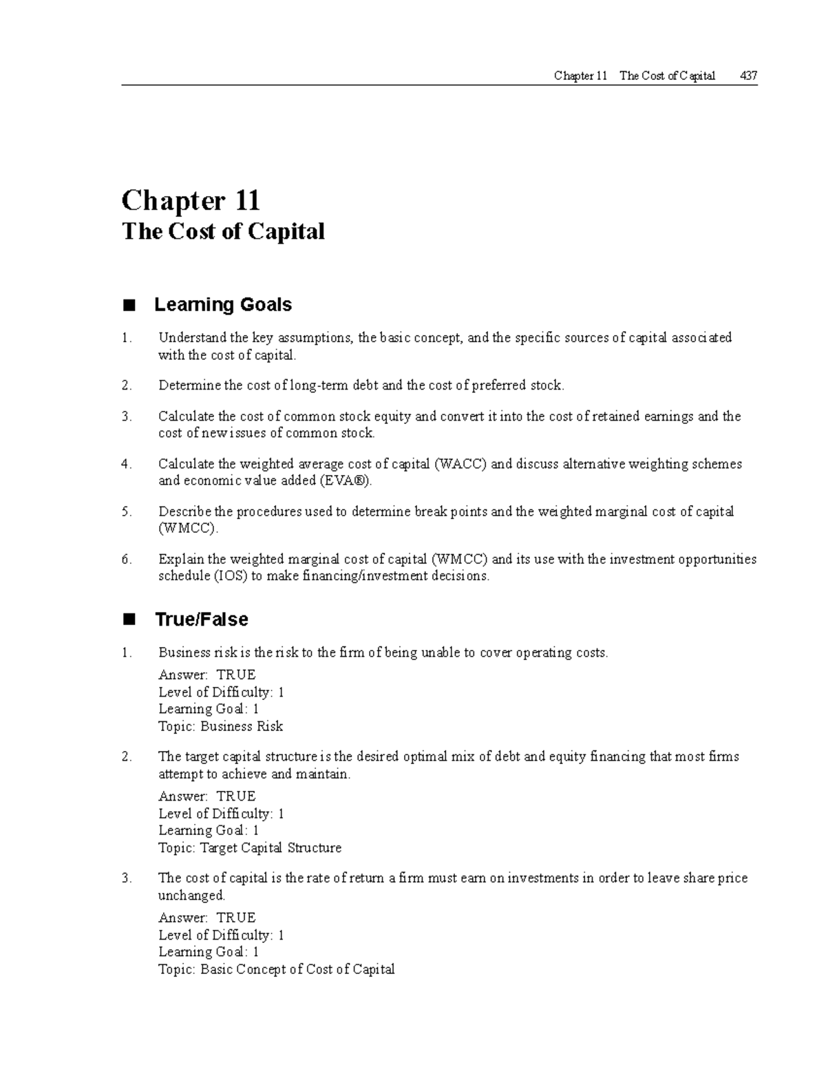 Tb11 - Finance Test Bank: Chapter 11 - Cost of Capital Insights - Studocu