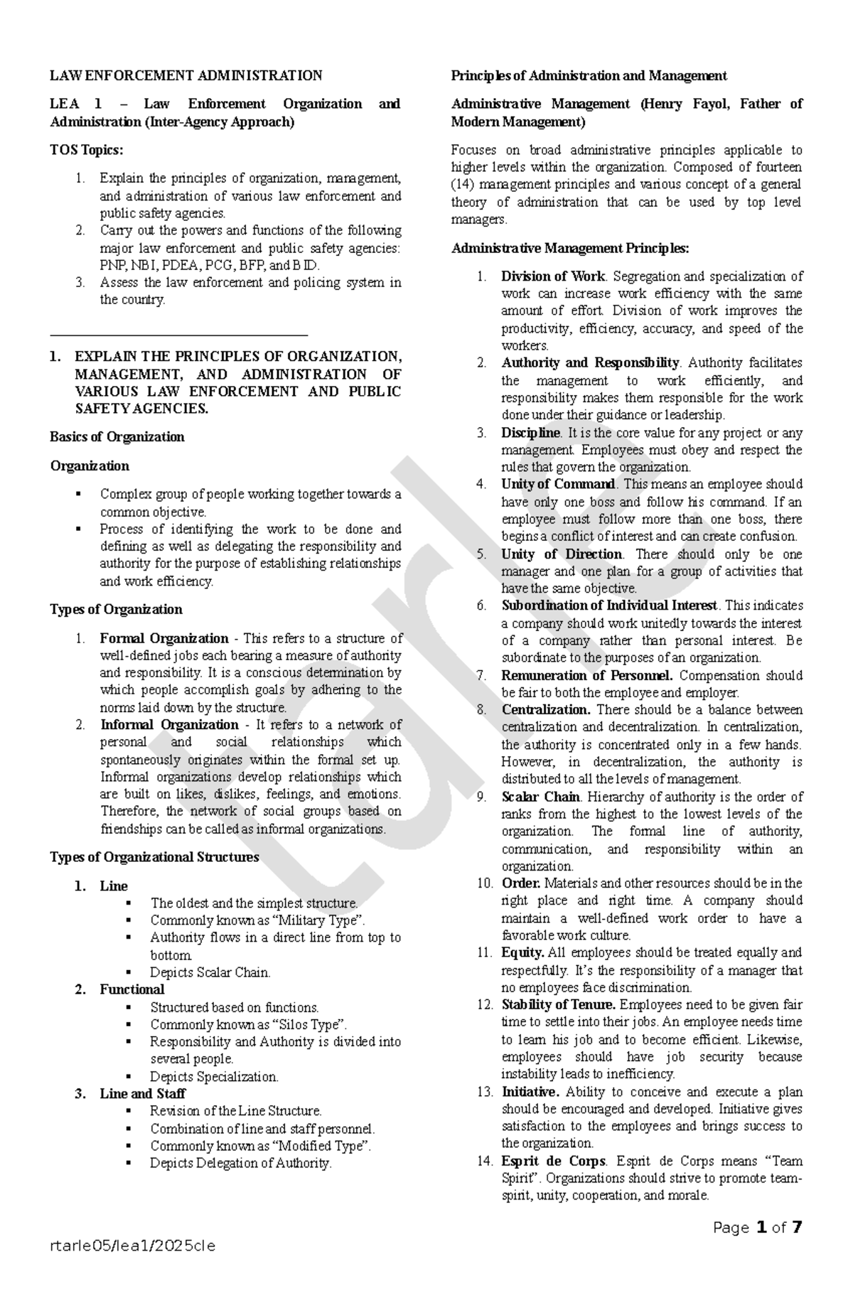 LEA 1 Law Enforcement Administration: Principles & Agency Functions ...