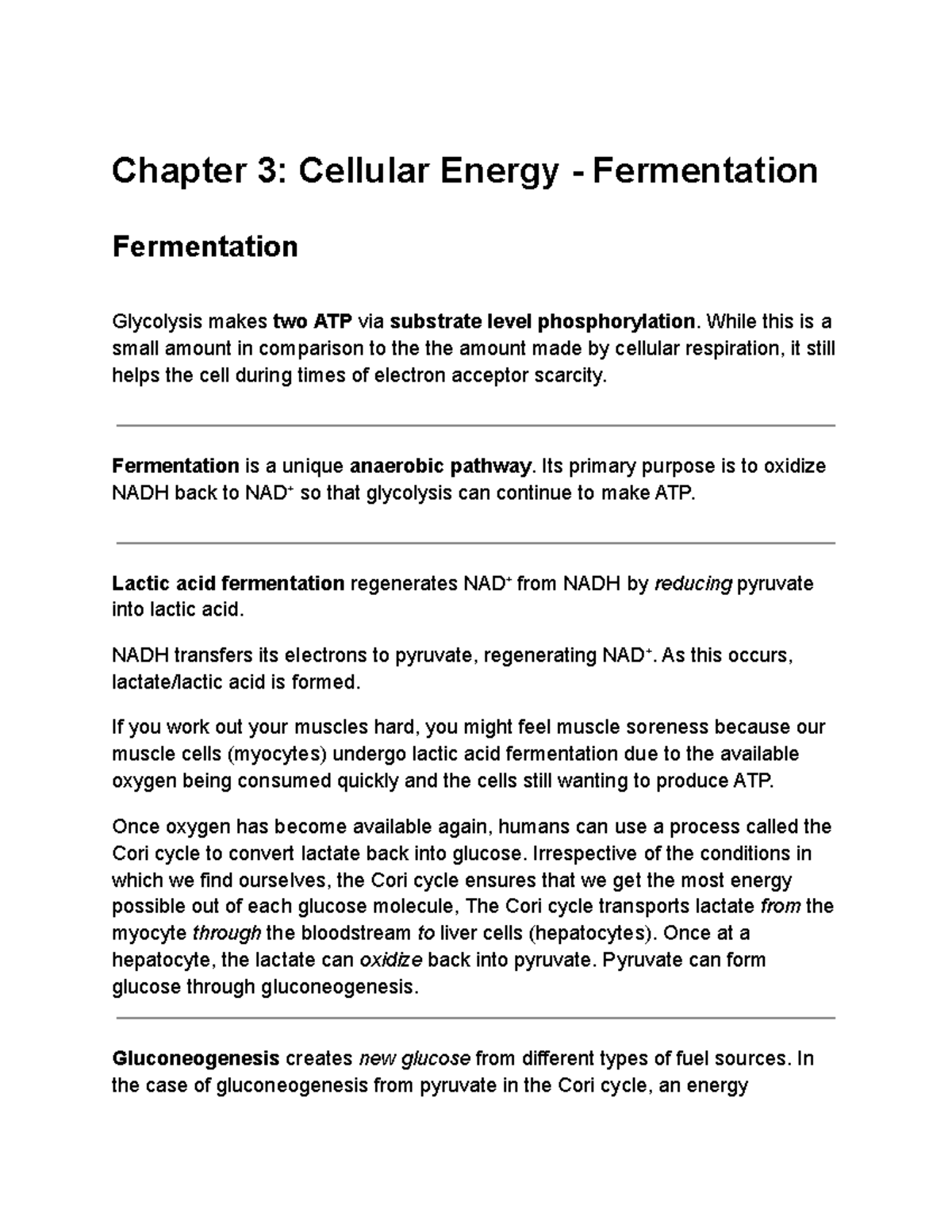 Chapter 3 Cellular Energy - Fermentation - Chapter 3: Cellular Energy ...
