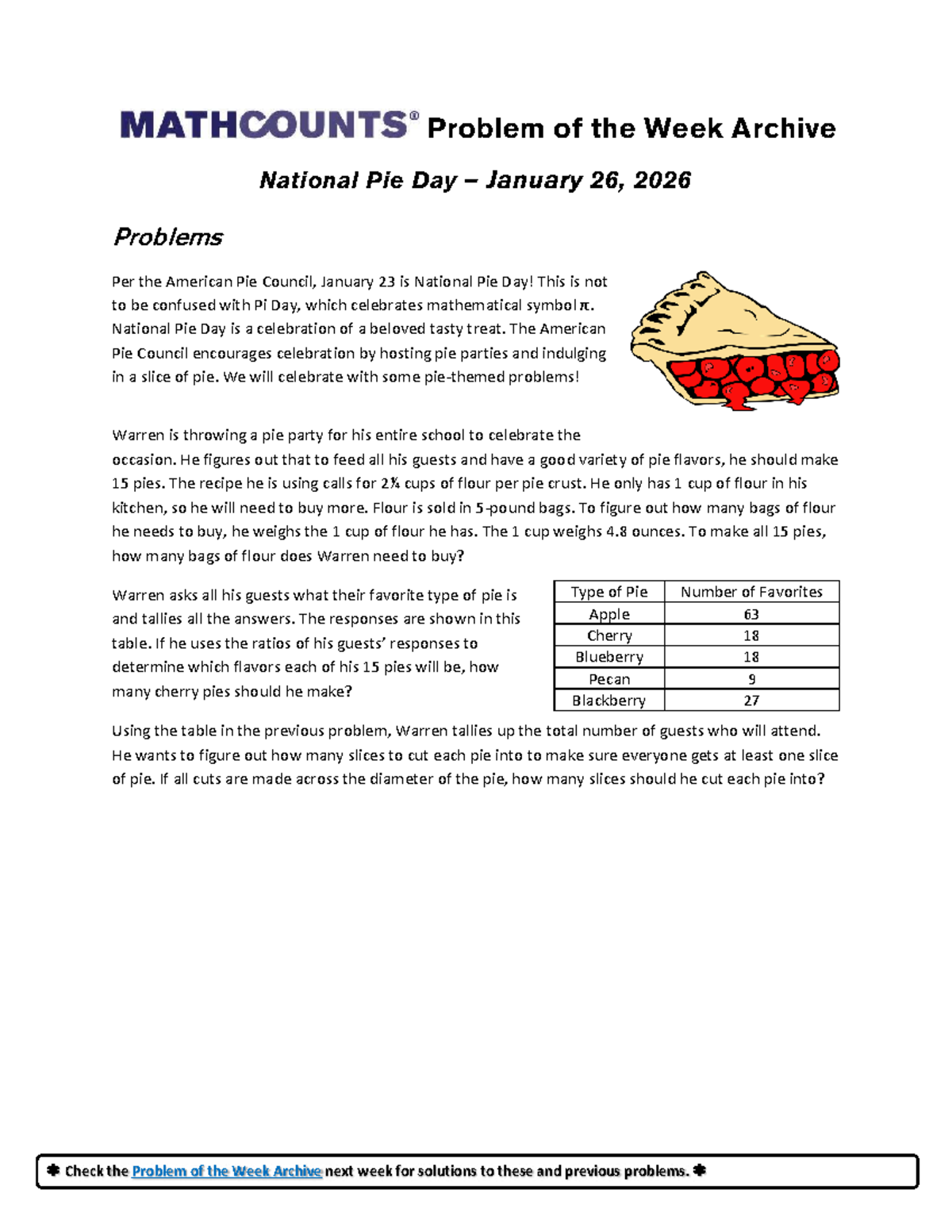 Problem of the Week: National Pie Day Challenges (TW012626) - Studocu