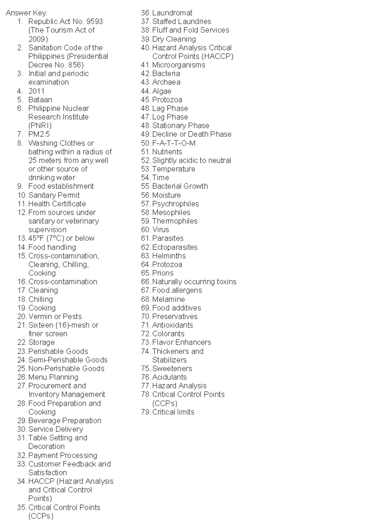 Answer Key: Food Safety Regulations and Practices (FS 101) - Studocu