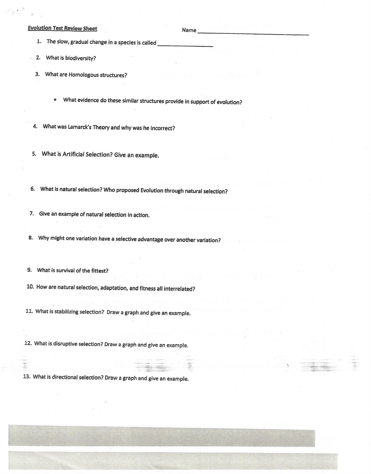 Evolution (BIO 101) Test Review Sheet: Key Concepts & Questions - Studocu