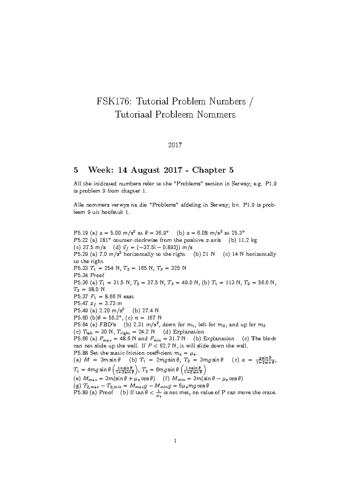 FSK176: Chapter 5 Tutorial Problem Solutions and Answers - Studocu