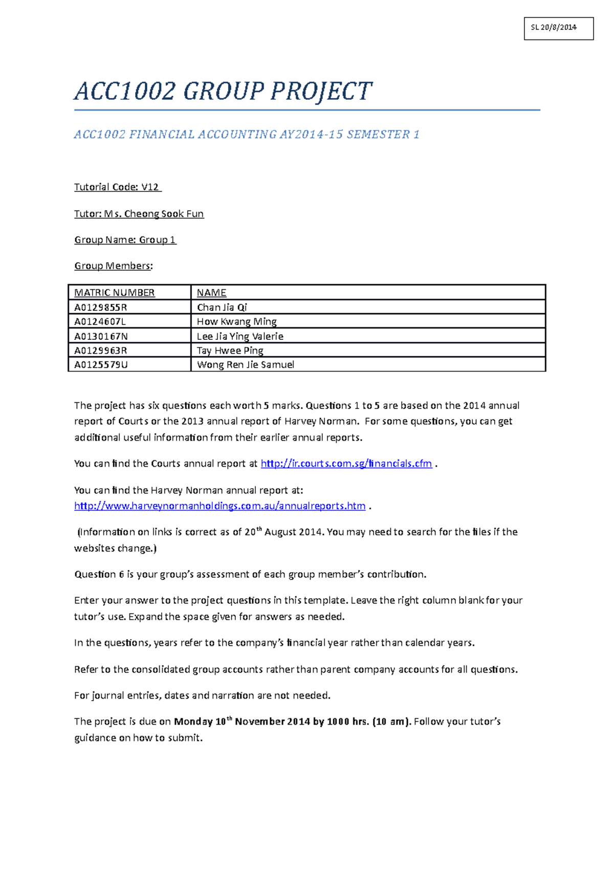 ACC1002 Project Submission Document - ACC1002 GROUP PROJECT ACC1002 ...