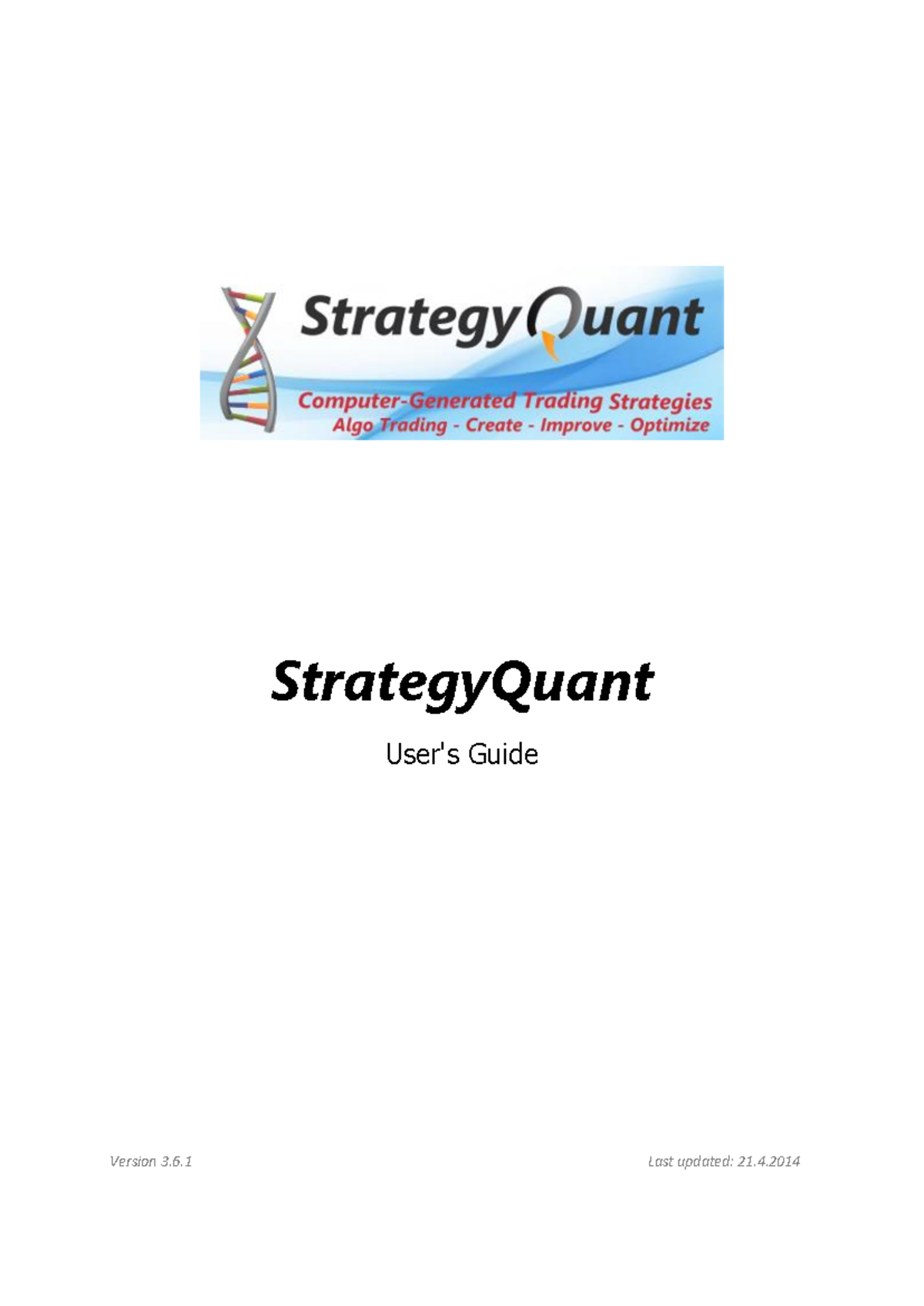 StrategyQuant Guide v3.6.1: User Support & Software License Info - Studocu