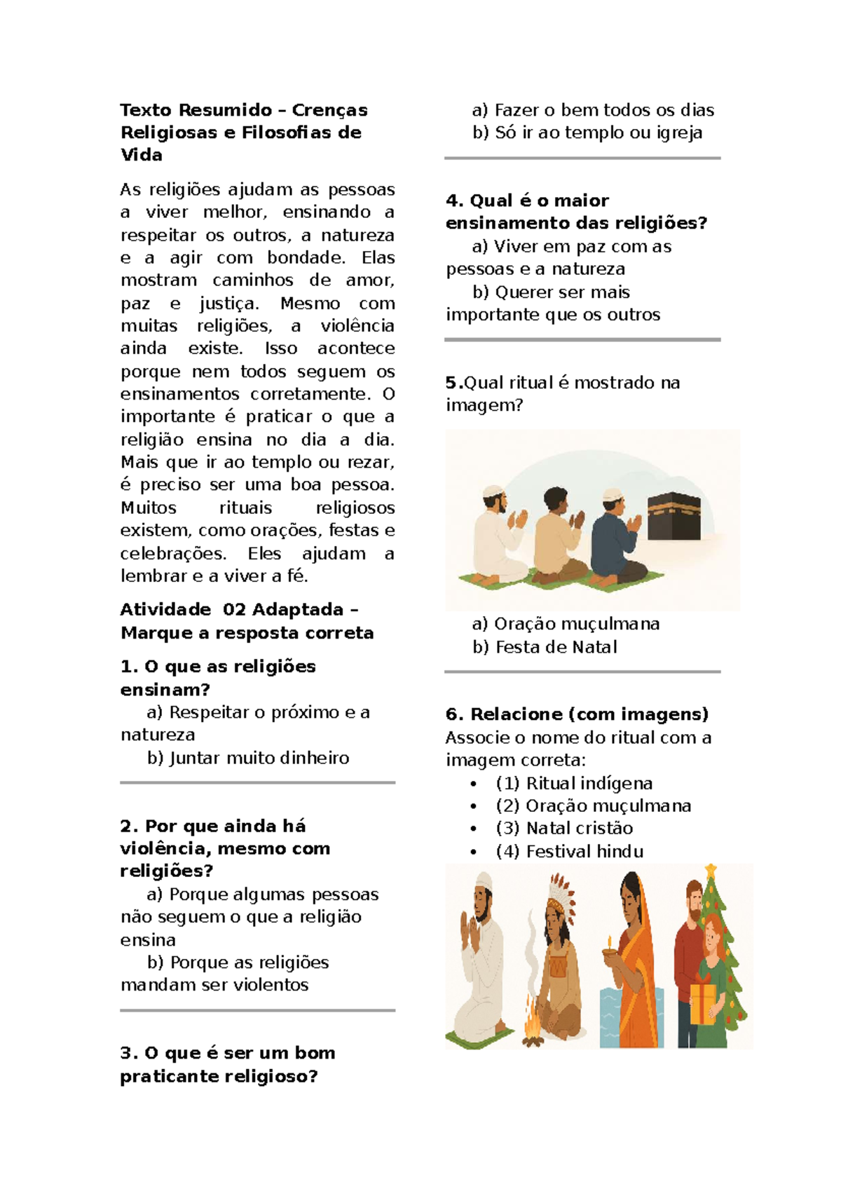 Atividade 02 Adaptada: Crenças Religiosas e Filosofias de Vida - 8º Ano ...