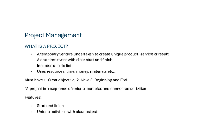 Project Management (PM) Lecture Notes: Understanding Projects and Their ...