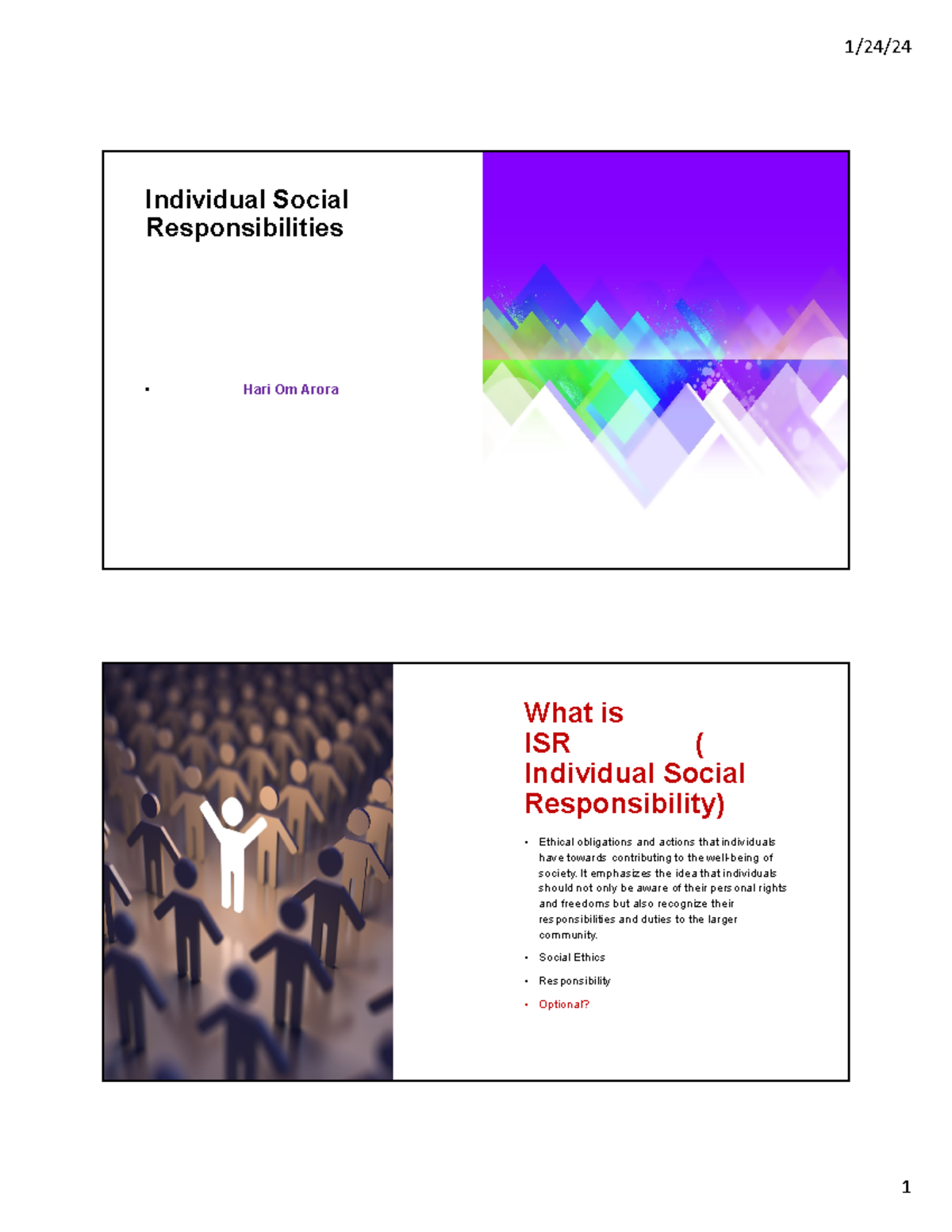 ISR - Individual Social Responsibility Class Notes - Studocu