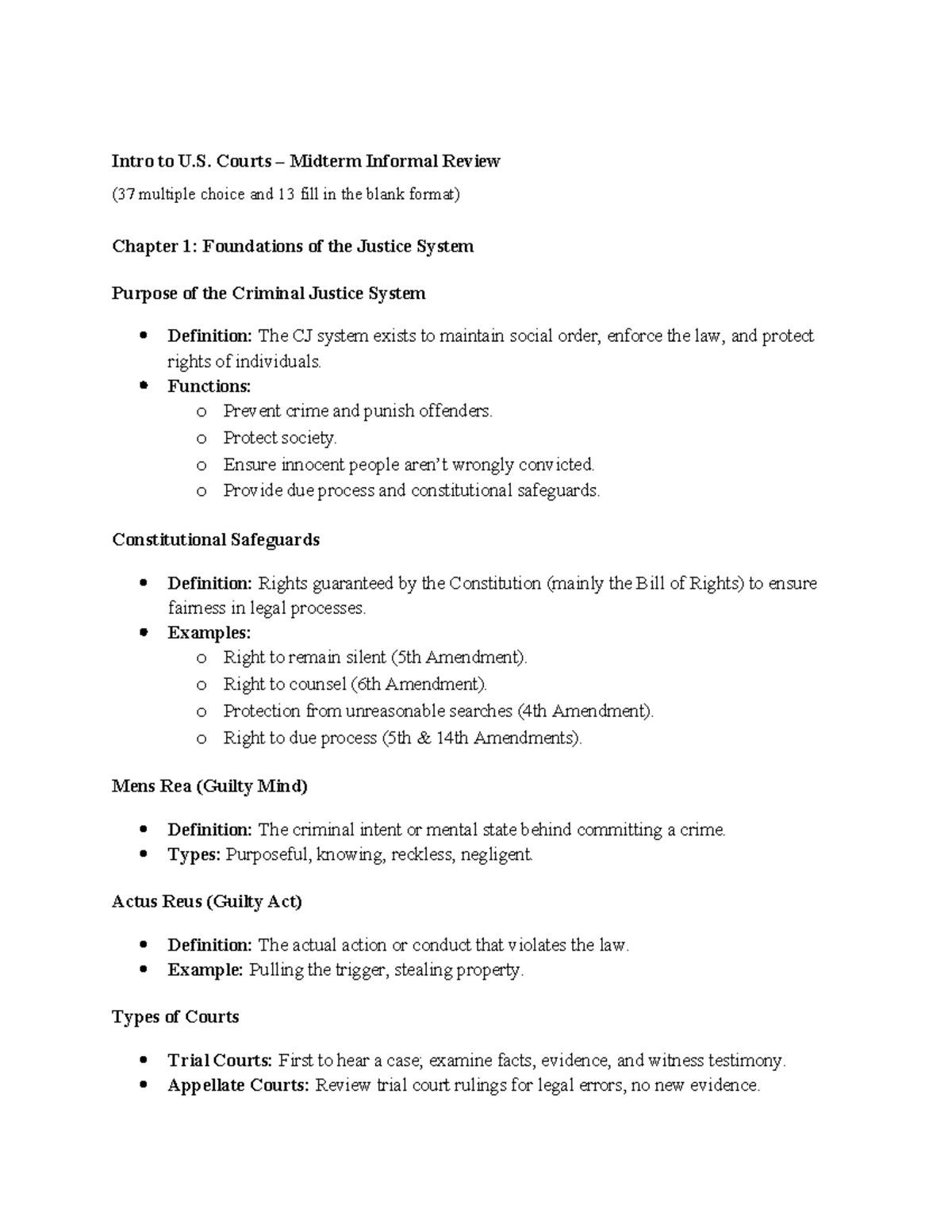 Intro to U.S. Courts - CJ 101 Midterm Exam Review Notes - Studocu