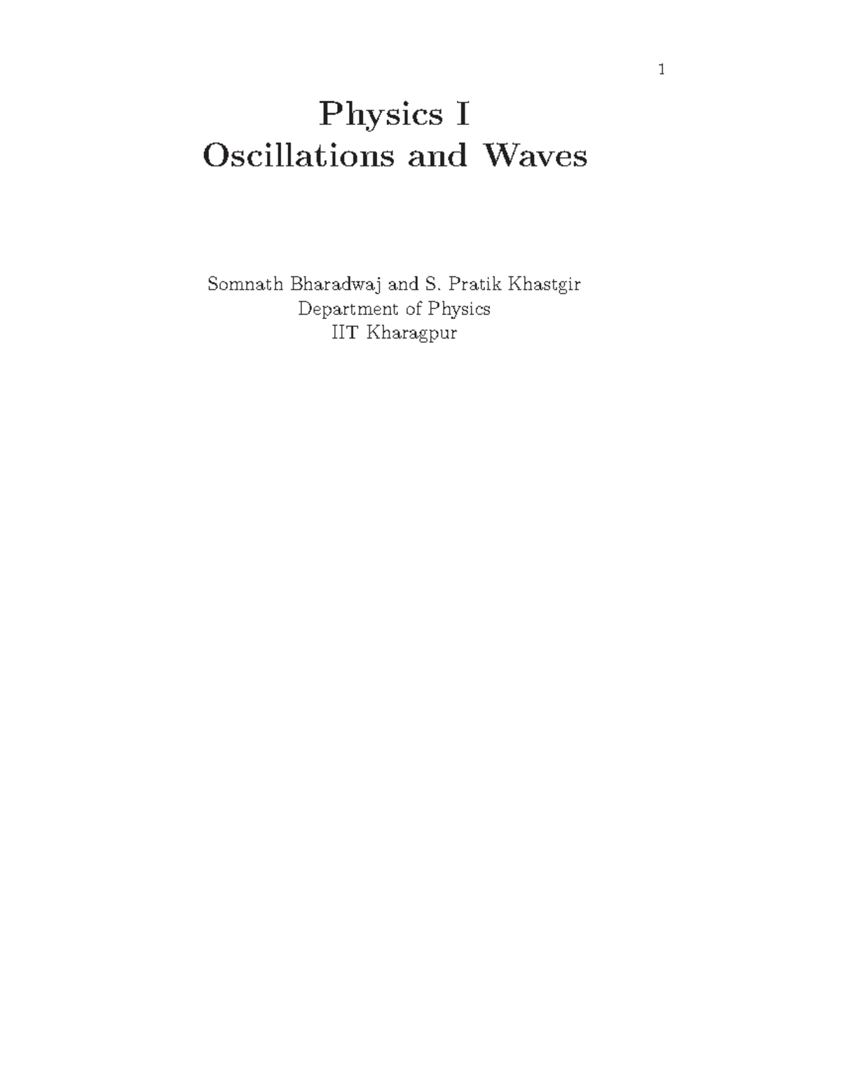 Physics I: Oscillations and Waves - Lecture Notes by Somnath Bharadwaj ...