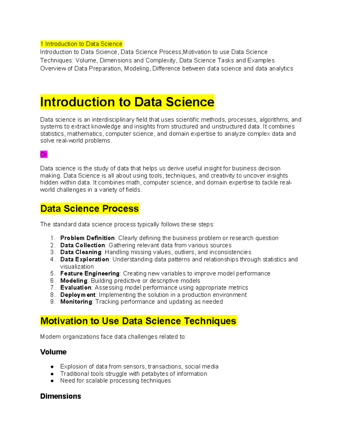 Introduction to Data Science: Concepts, Processes, and Techniques - Studocu