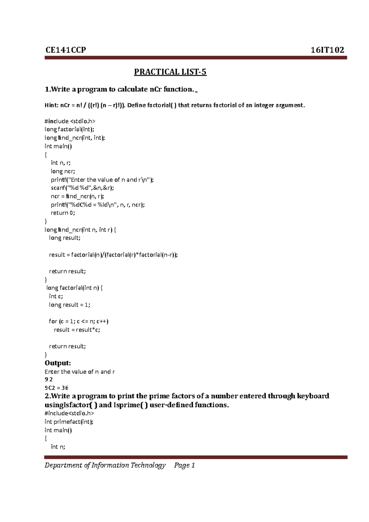 Practical 5 DCX - Programming Exercises and Outputs - Studocu