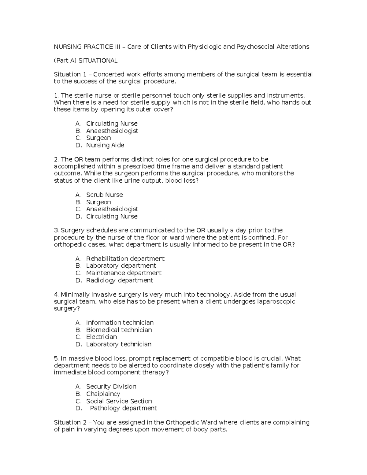 Nursing Practice III: Comprehensive Practice Exam Guide - Studocu