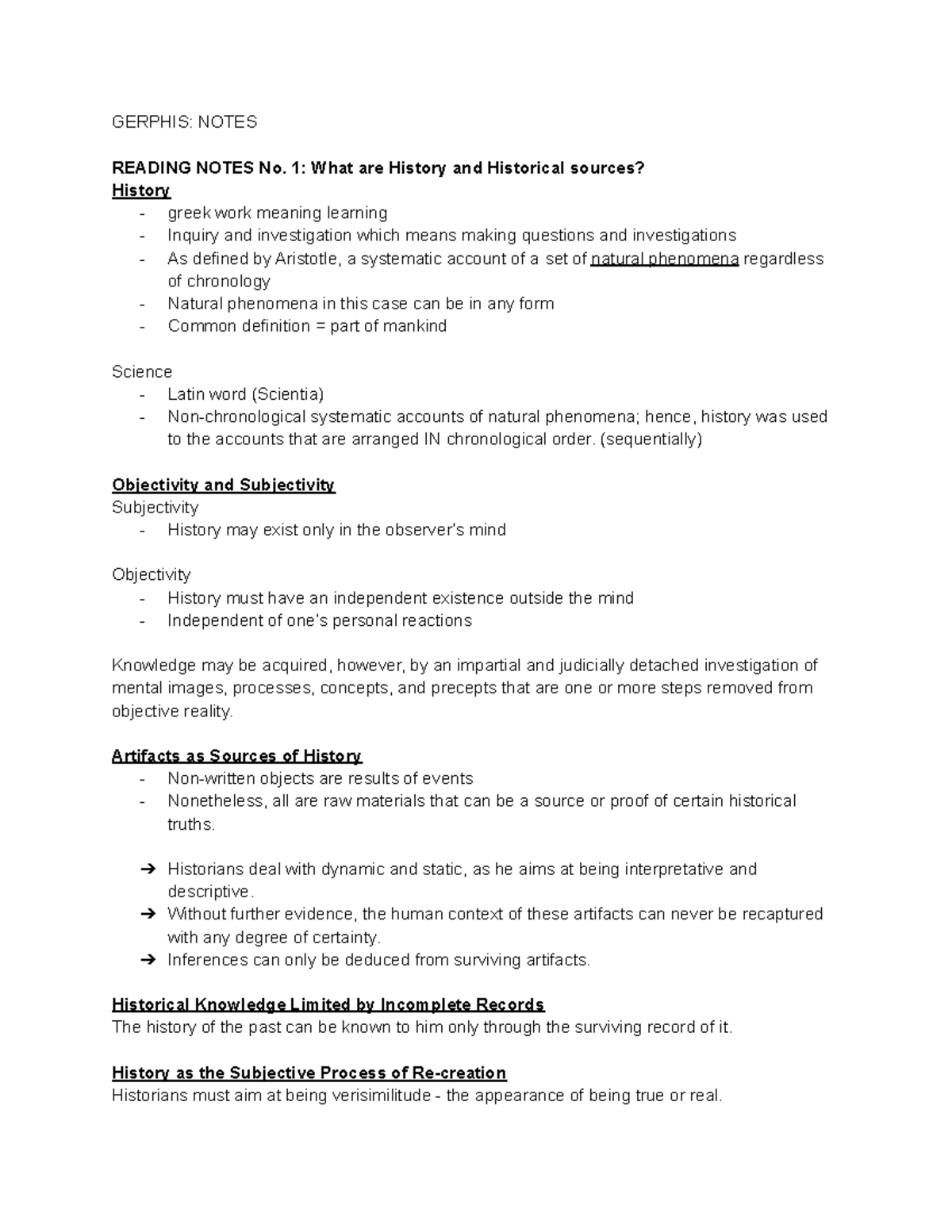 What are History and Historical sources - GERPHIS: NOTES READING NOTES ...