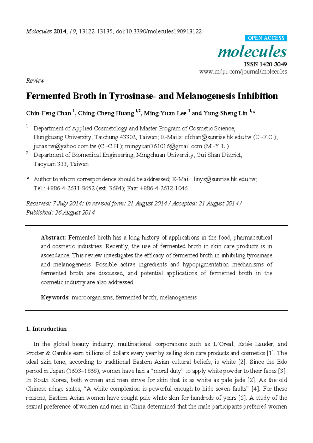 Molecules 2014, 19, Review: Fermented Broth and Melanogenesis ...