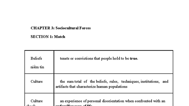 Chapter 3 IB - CHAPTER 3: Sociocultural Forces SECTION 1: Match Beliefs ...