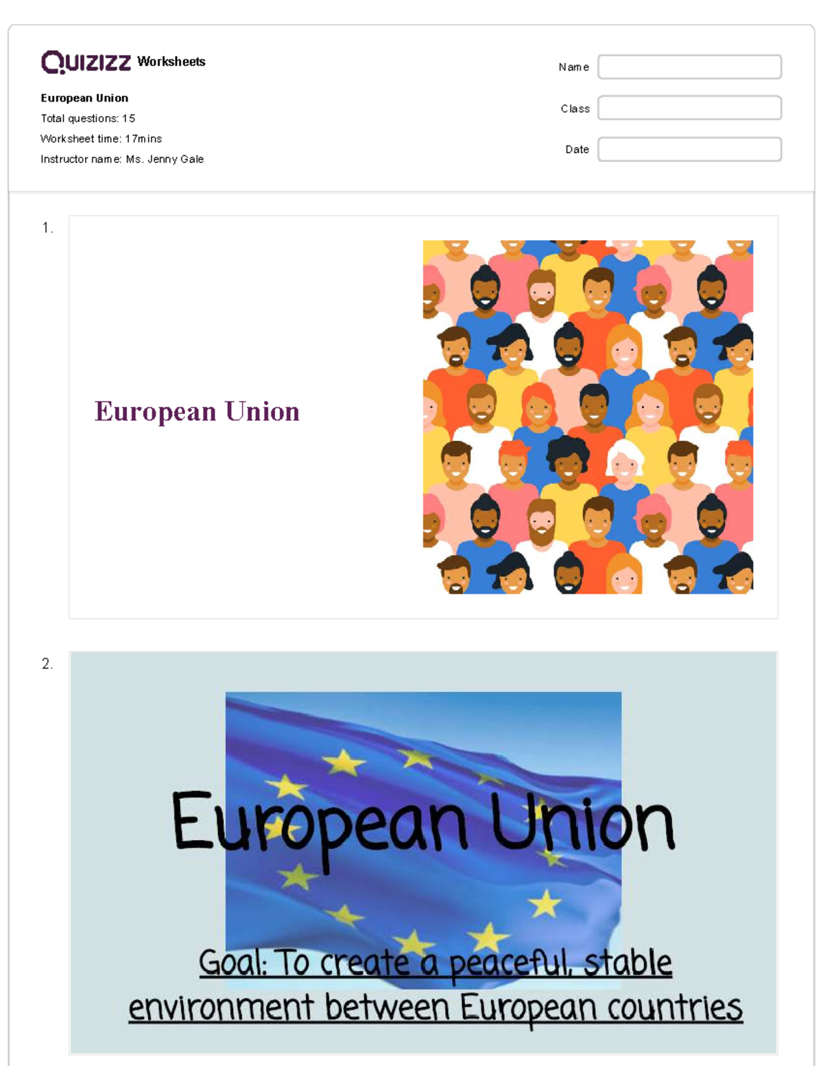 European Union Quizizz Worksheet (EU 101) - Studocu