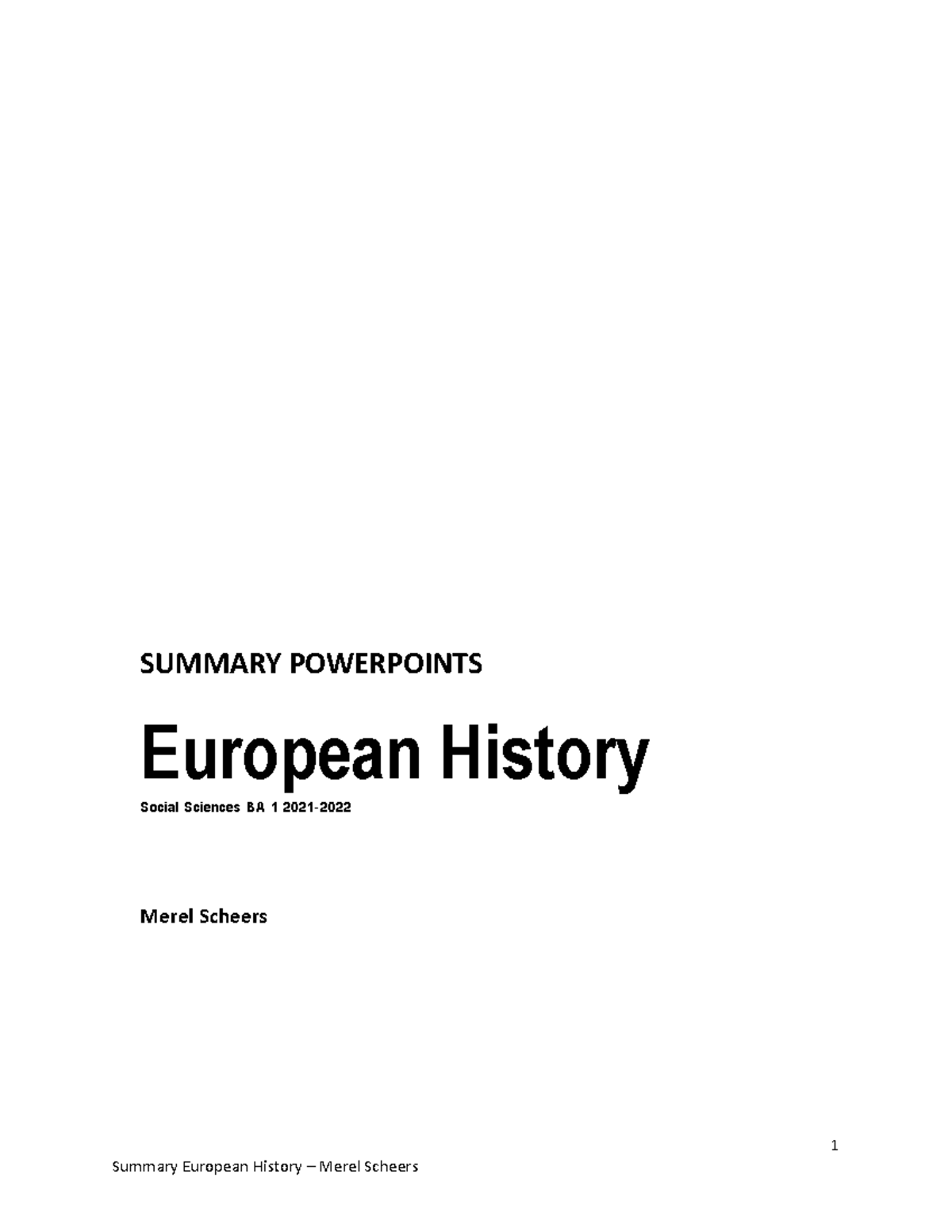Final Exam Summary: European History PWP BA 1 2021-2023 - Document Preview