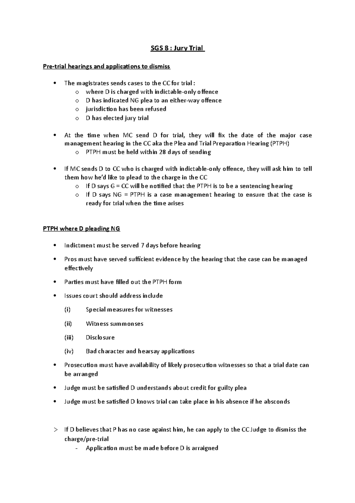 SGS 8: Comprehensive Notes on Jury Trial Procedures and Principles ...