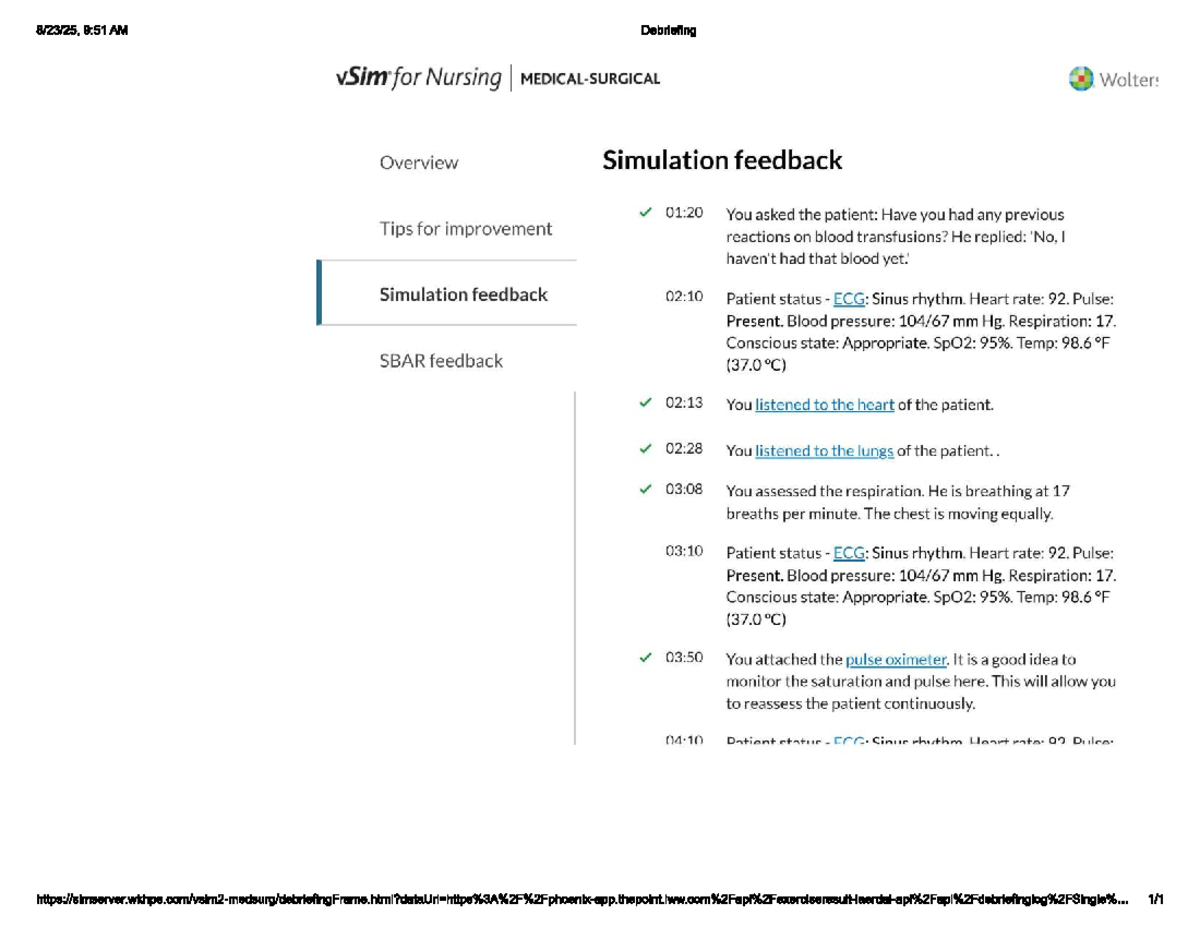 NUR 101: Simulation Feedback & Patient Assessment Overview - Studocu