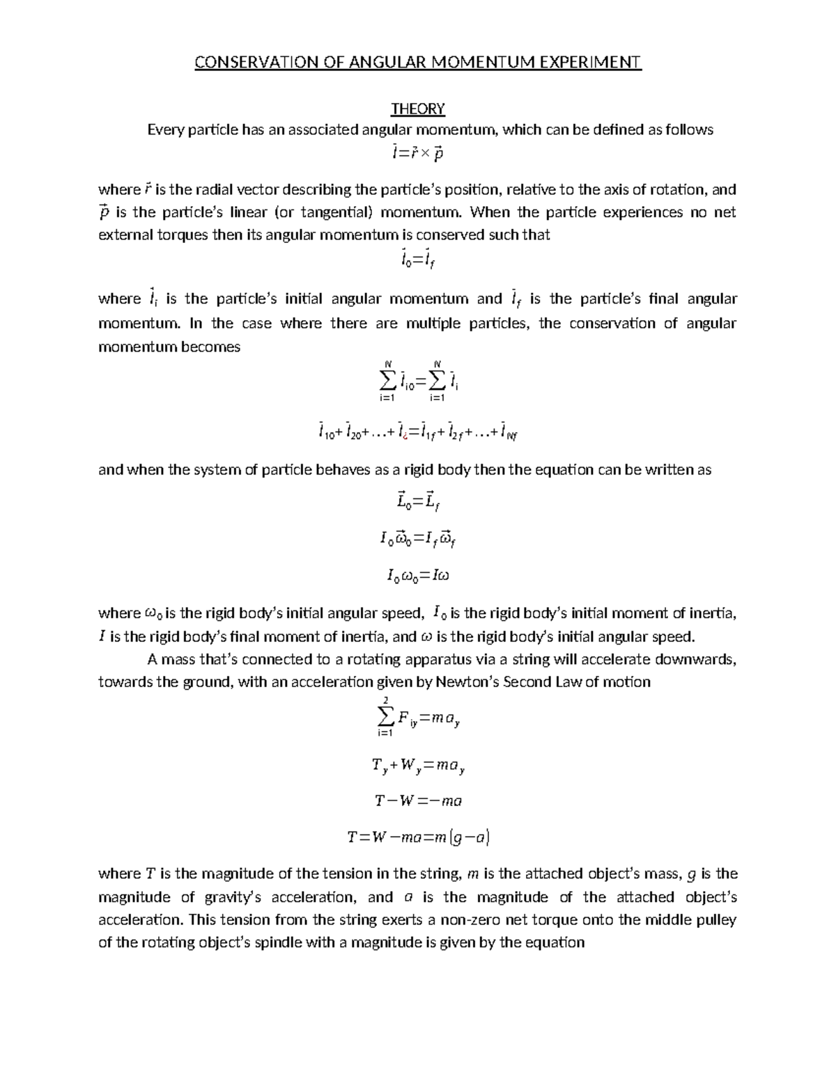 Lab 10: Angular Momentum Experiment & Data Analysis - Studocu