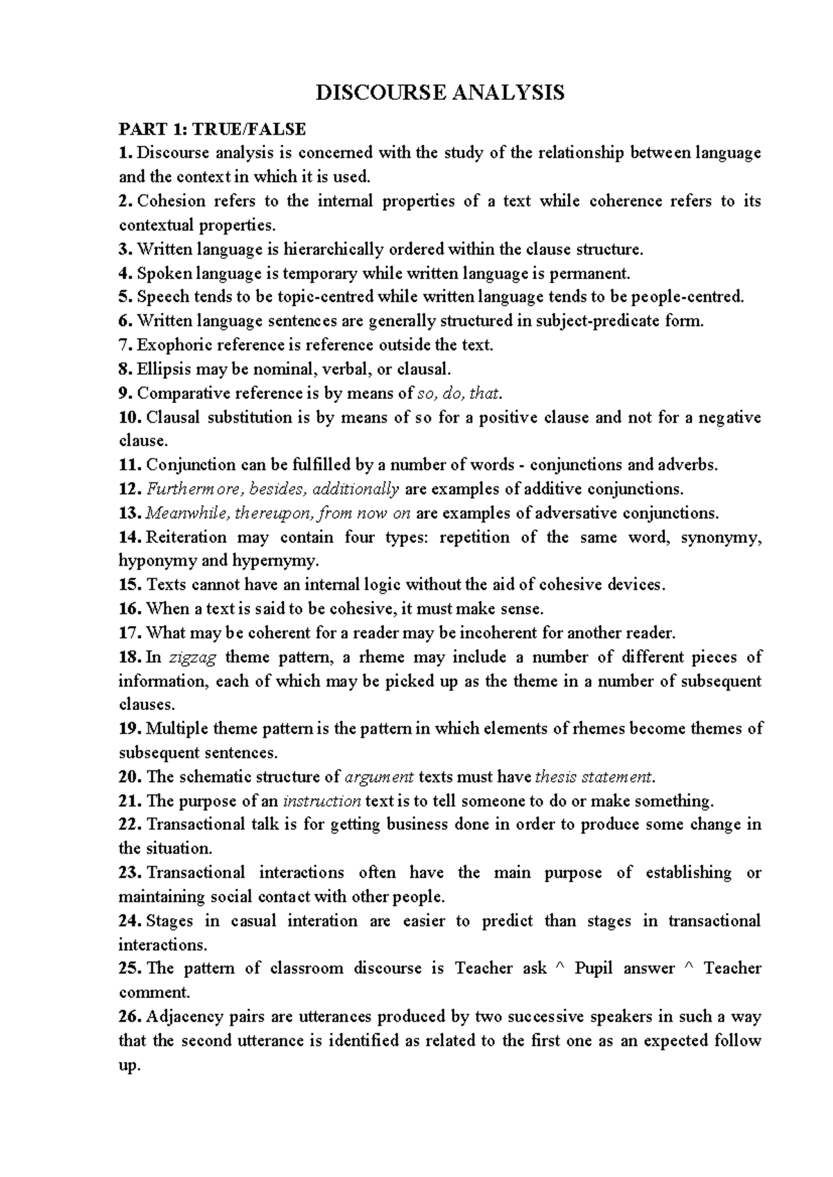 DISCOURSE ANALYSIS PART 1 & 2: Key Concepts and Examples - Studocu