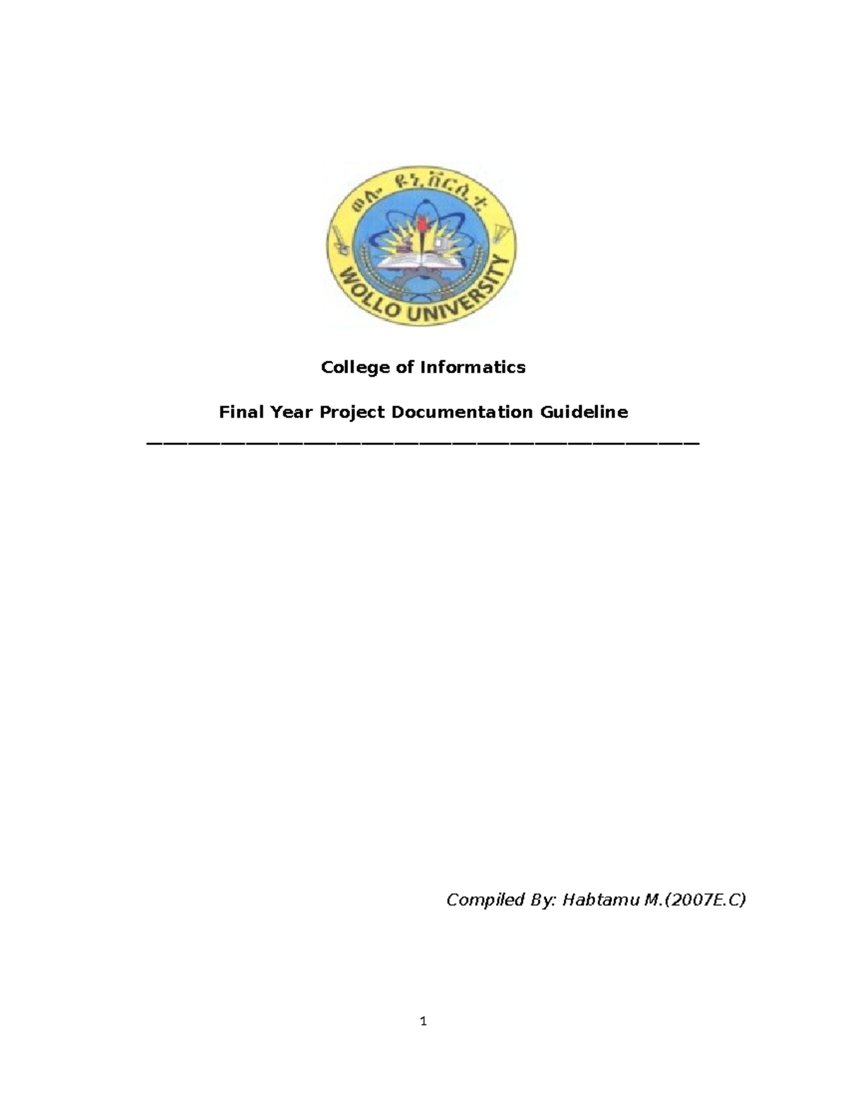 Informatics College Final Year Project Documentation Guidelines - Studocu