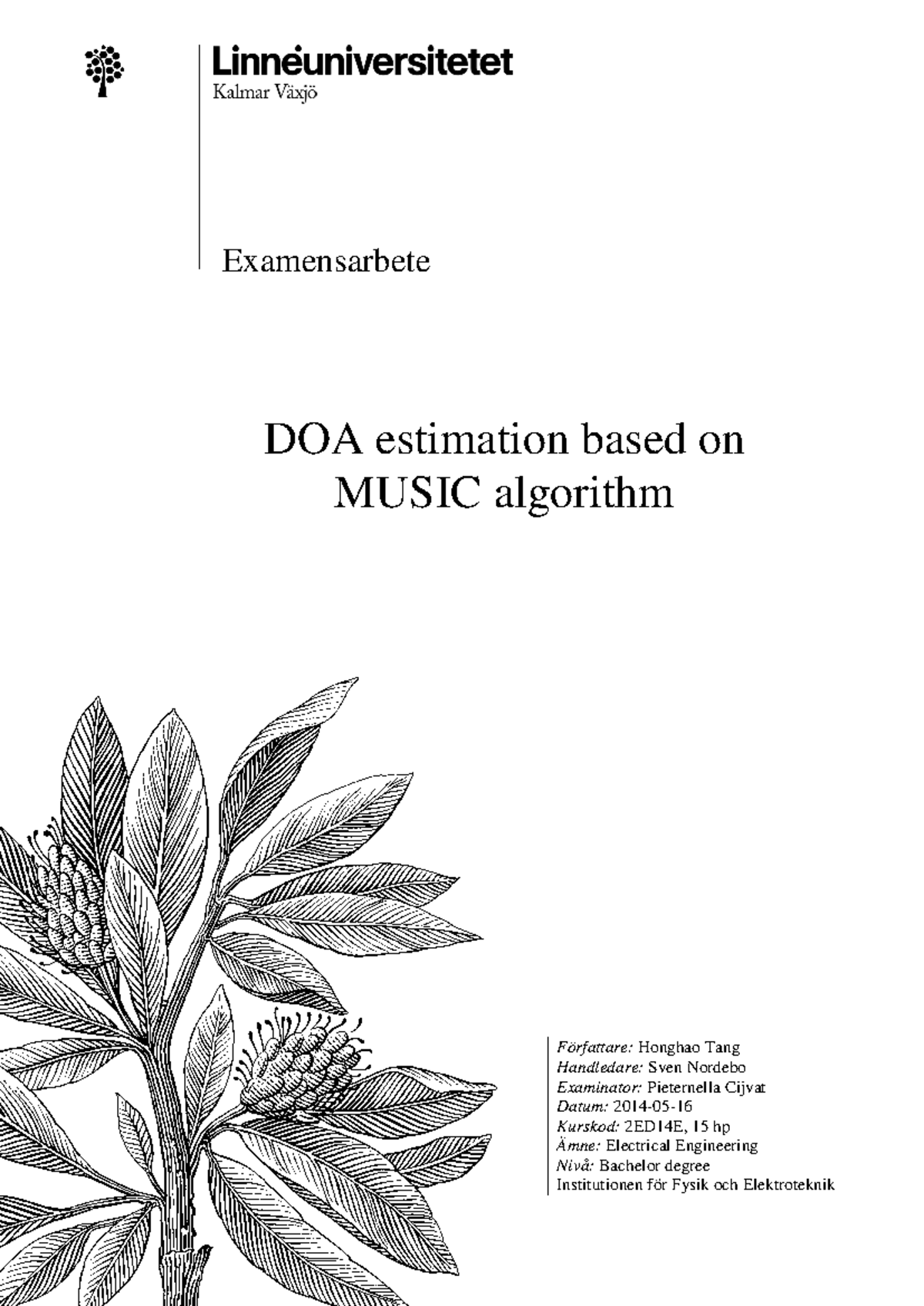 DOA Estimation Using MUSIC Algorithm - 2ED14E Bachelor Thesis - Studocu