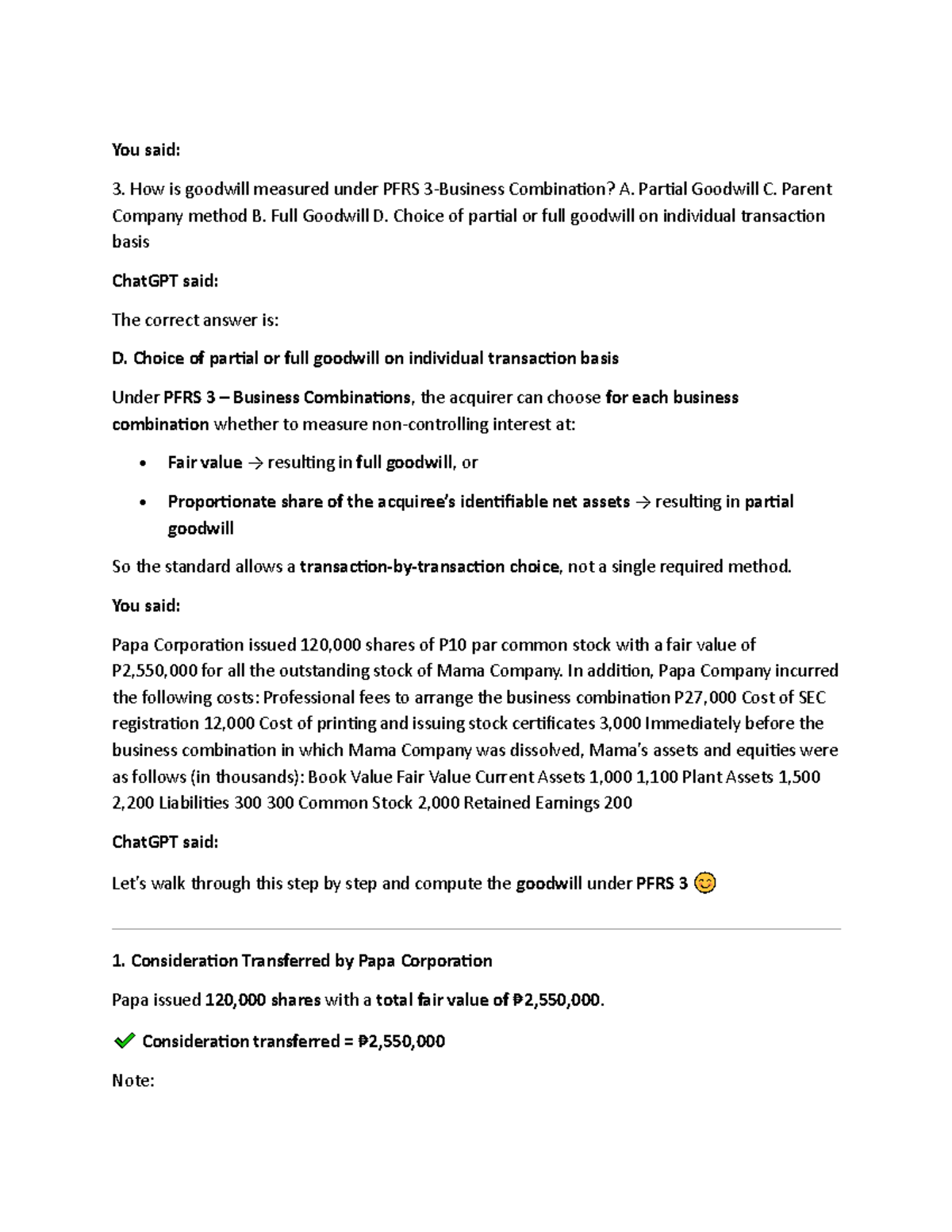 PFRS 3: Goodwill Measurement in Business Combinations Explained - Studocu