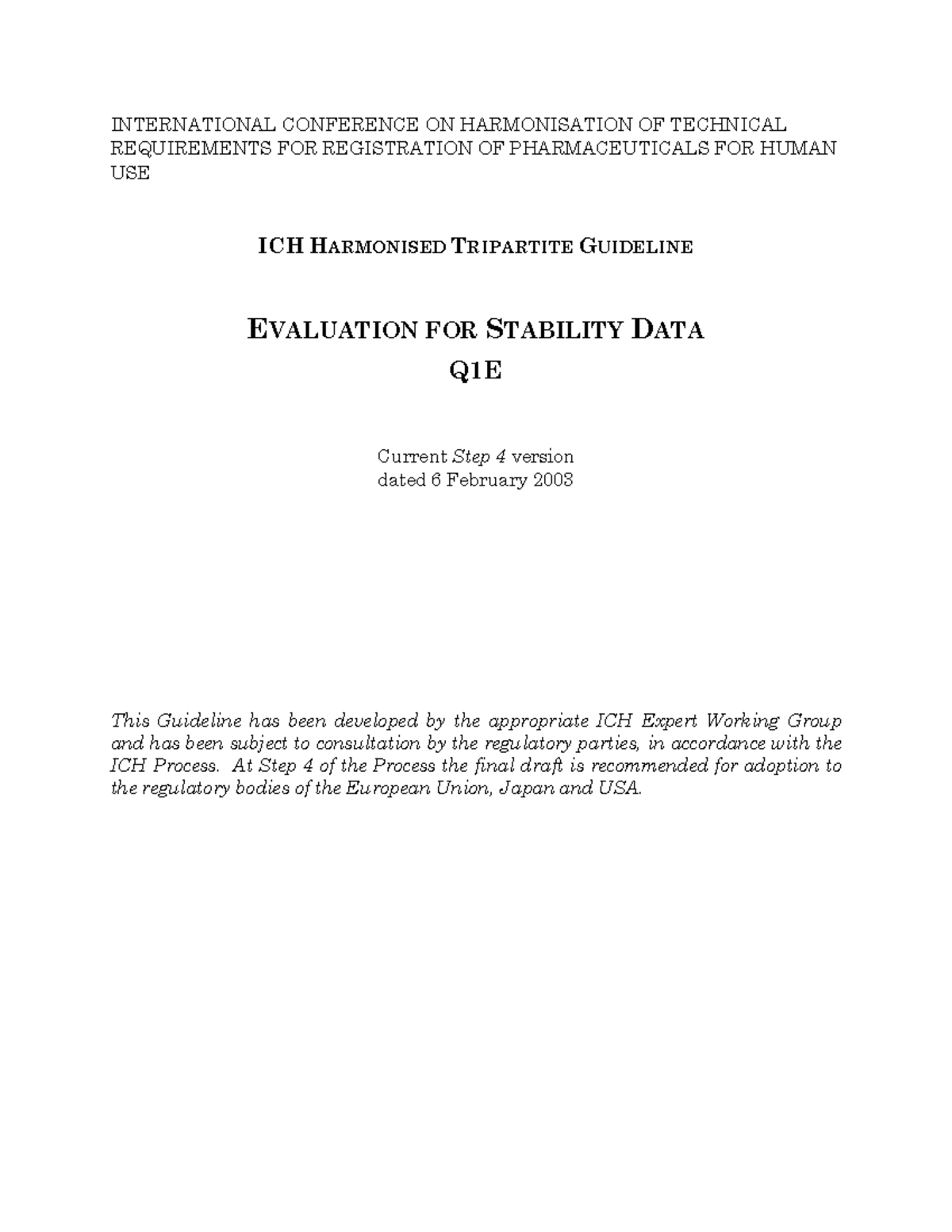 Q1E Guideline: Evaluation of Stability Data for Pharmaceuticals - Studocu