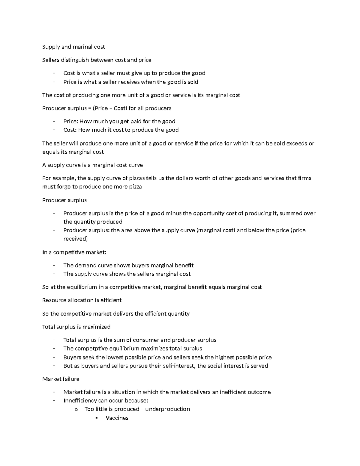 ECON 101 9-21 - Lecture notes - Supply and marinal cost Sellers ...