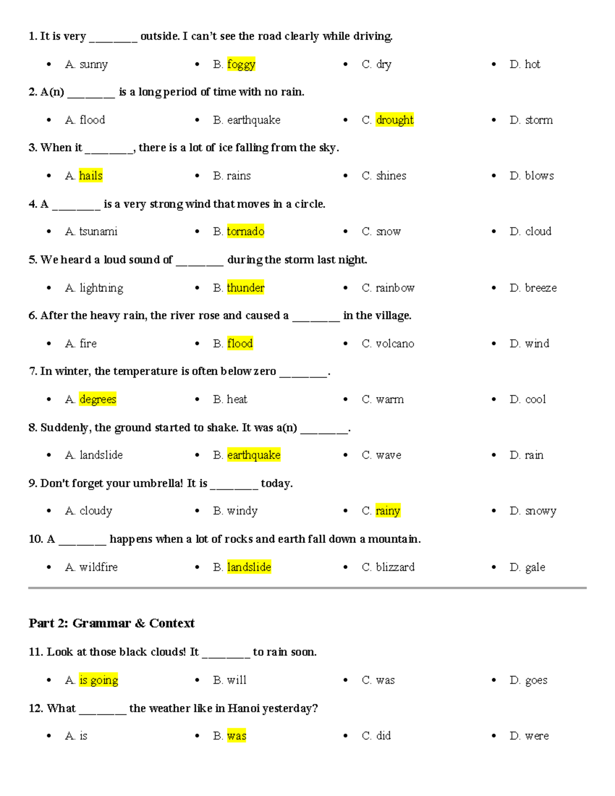 13052026 (Key) - Weather Quiz & Grammar Context Notes - Studocu