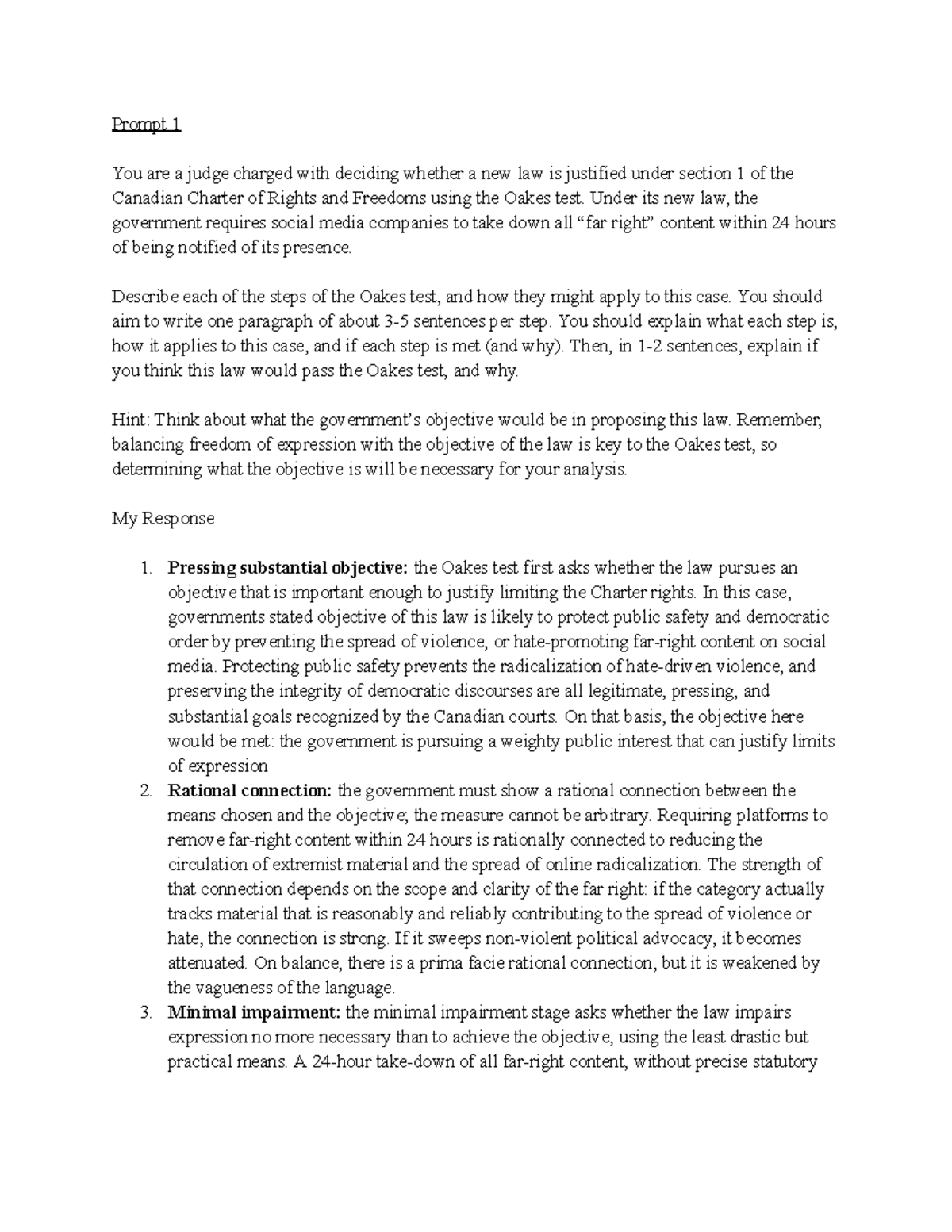 CMST 2LW3 Midterm Review: Analyzing the Oakes Test and Online Harms Act ...