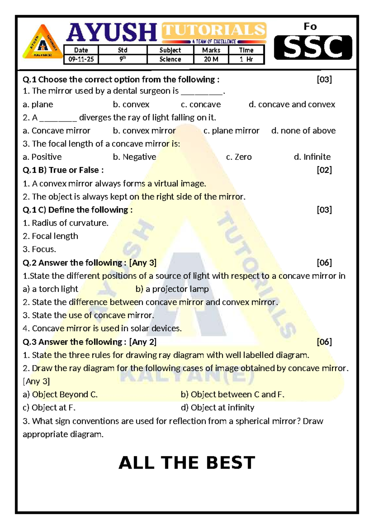 9th Science Chapter 11 - Concave and Convex Mirrors Quiz - Studocu