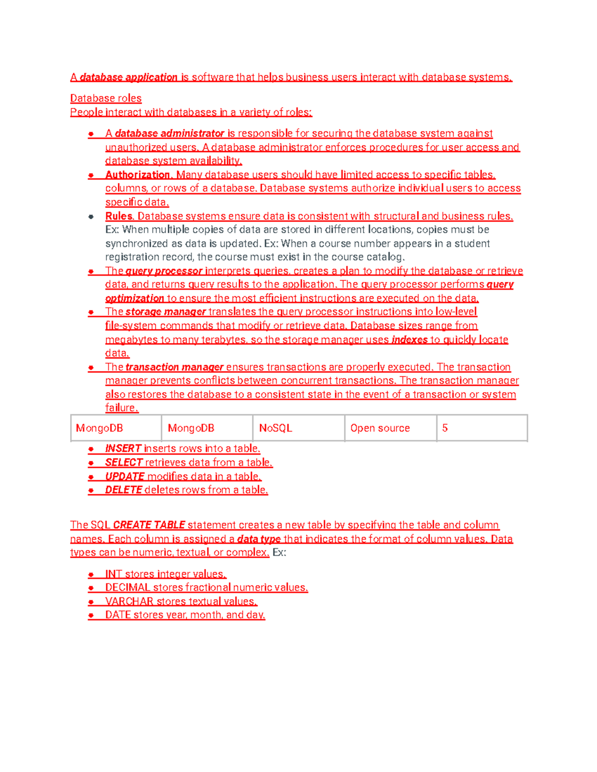 D426 Database Application Study Guide: Roles, Design, and SQL Basics ...