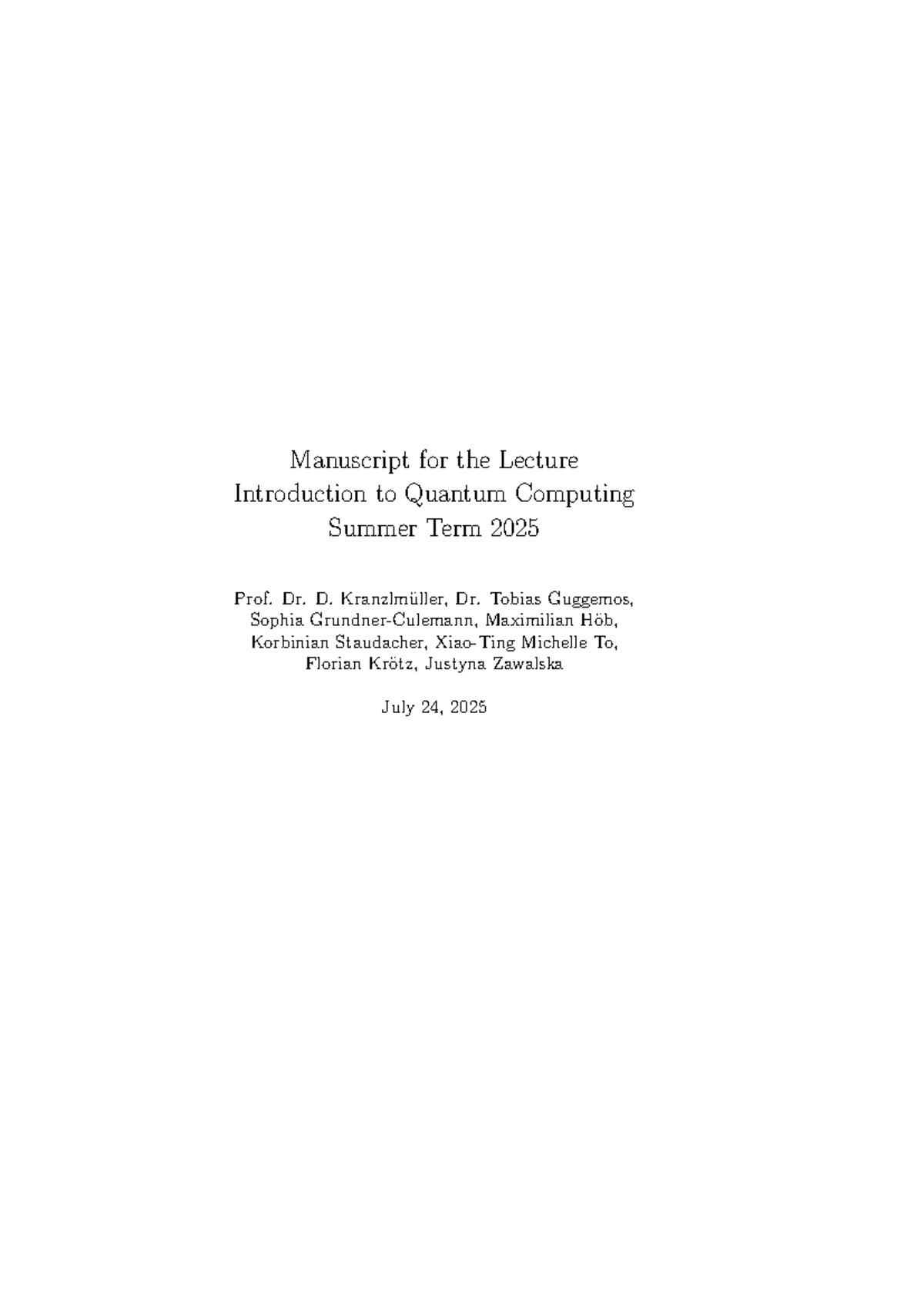 Lecture Notes on Quantum Computing (CS101) - Summer Term 2025 - Studocu