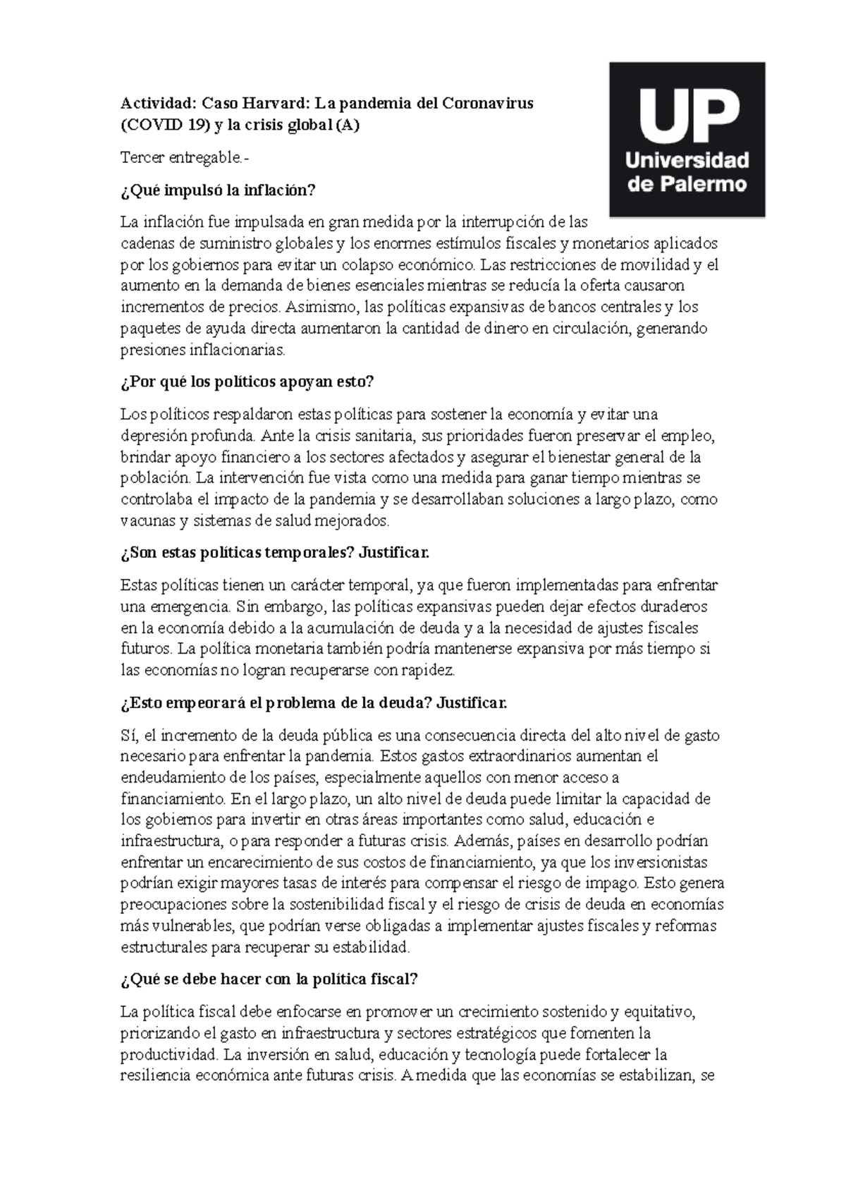 Caso Harvard: La pandemia del COVID-19 y su impacto en la inflación (A ...