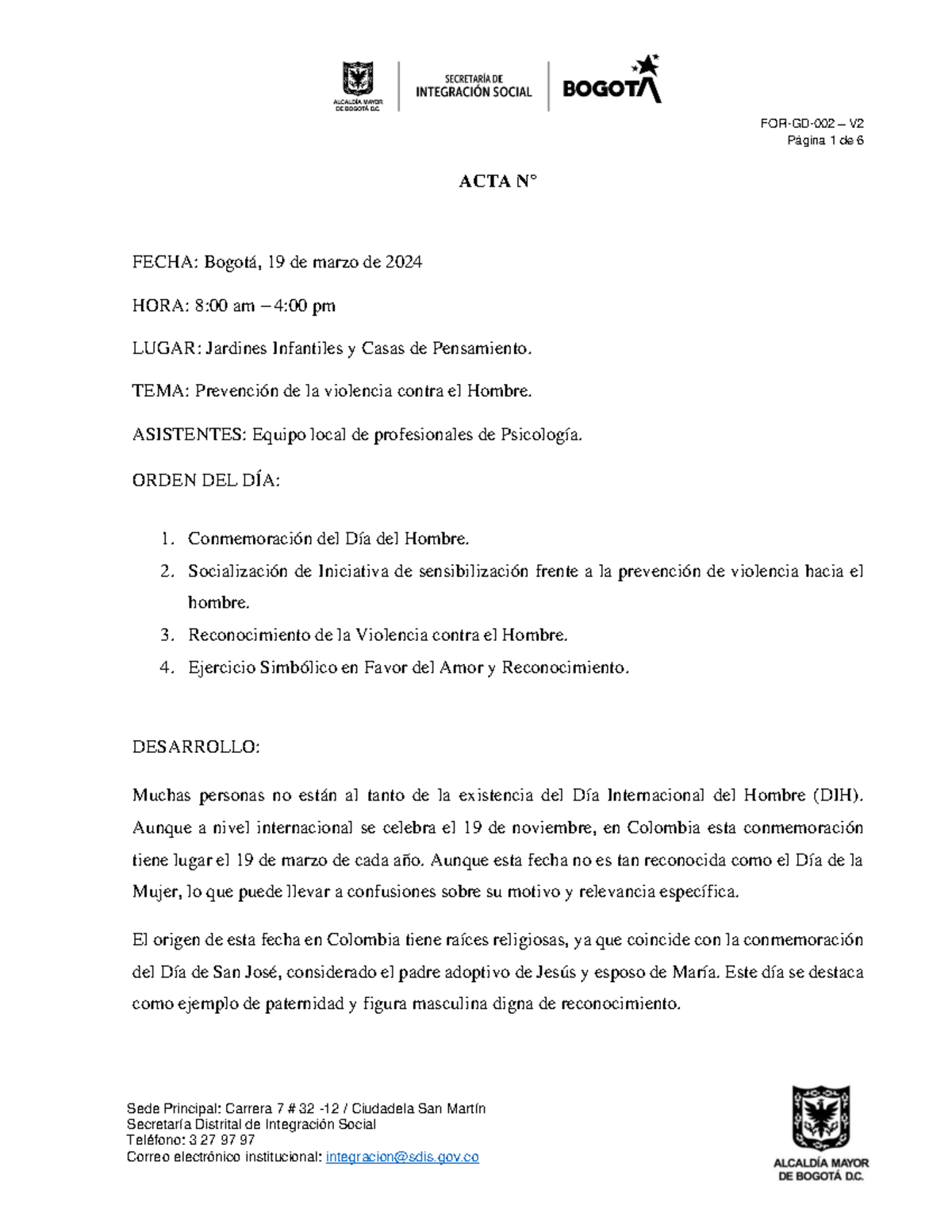 Acta de la Reunión del 19 de marzo sobre Violencia y Hombre - Studocu