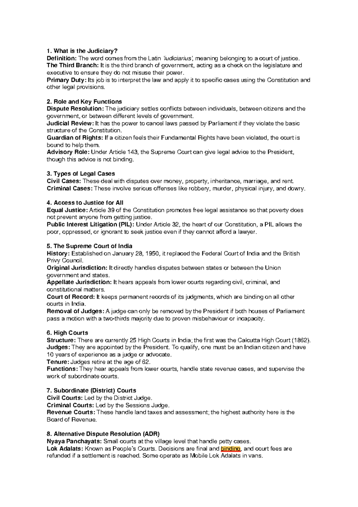 Indian Judiciary Notes: Structure, Functions, and Access to Justice ...